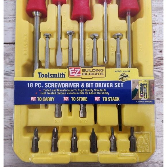 Toolsmith 18 Piece Screwdriver  Bit Driver Set Slotted & Phillips Wall Holder - Picture 2 of 8